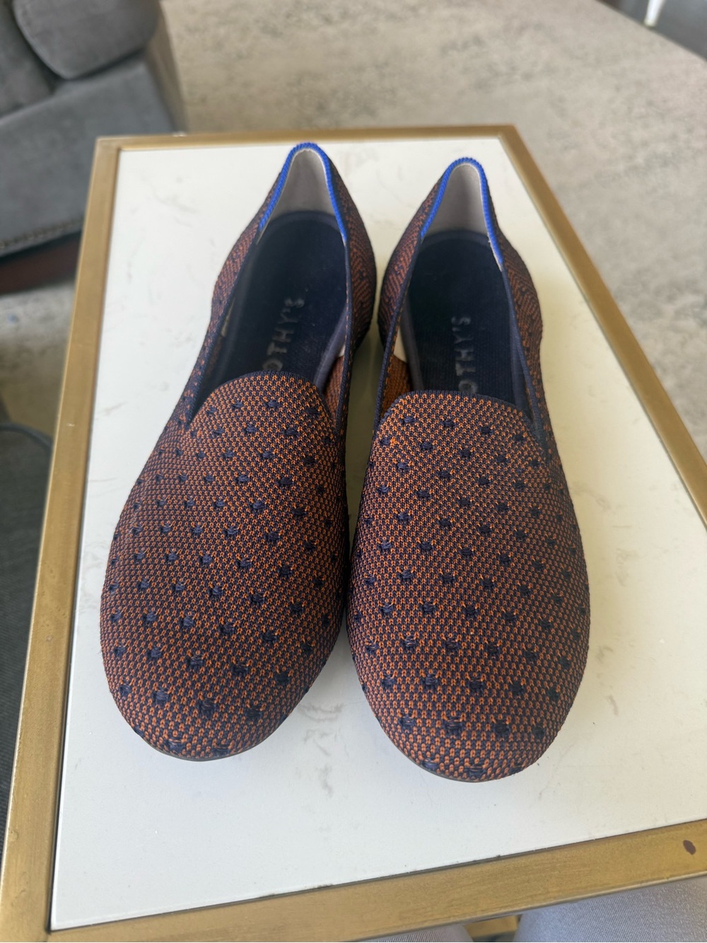 Rothy's Brown Knit Women's Slip-On Flats with Navy Dot Detail